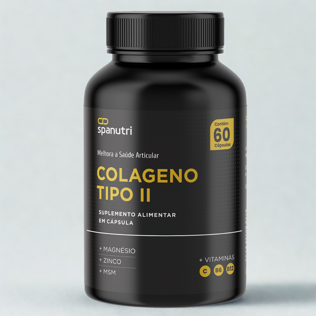 Colágeno Tipo 2 – 60 Cápsulas | Com Vitamina C + B2 + B6 + B12 - MSM +Magnésio e Zinco | Força para Articulações